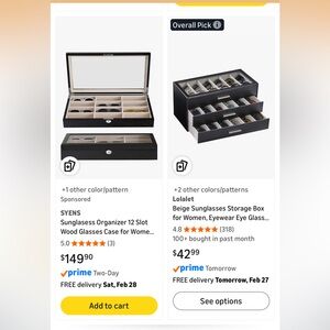 Sunglasses organizer box - black, 2 levels with lid. Fits 16 pairs, retail $50